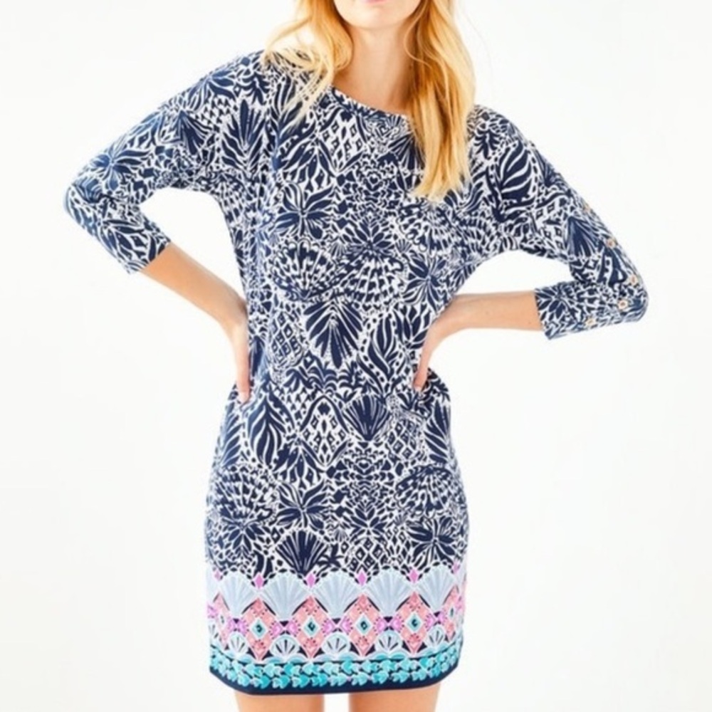 Lilly Pulitzer Hollee Dress XS Blue Knee Length 3/4 Sleeve Casual